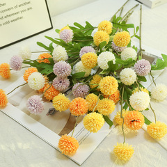 仿真花单枝5头春色蒲公英球菊乒乓菊假花家居婚庆装饰摆件高级感