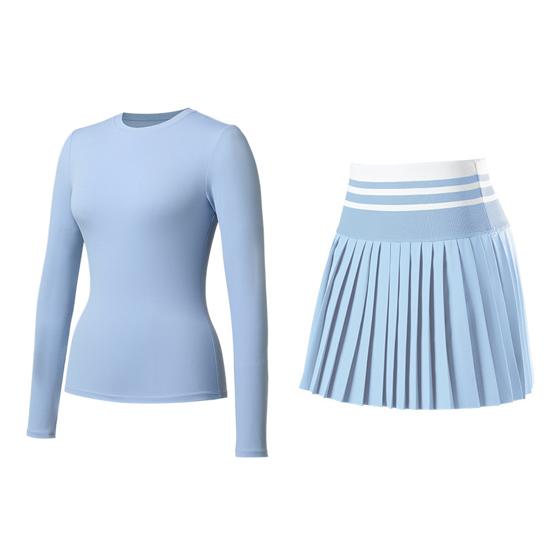 Trajes deportivos, ropa de yoga, mangas largas, falda de tenis de cintura alta, blusa delgada para correr, ejercicio y fitness, dos piezas.