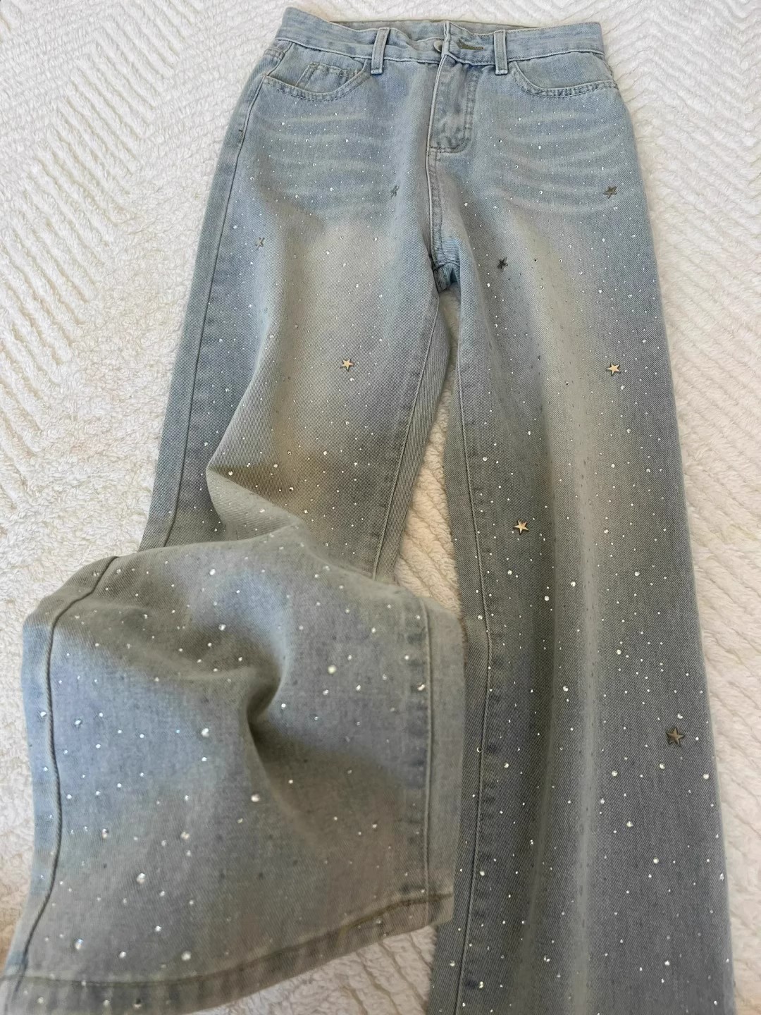 Light Blue Wide-Leg Jeans – High Waist Flattering Trousers With Diamond Shimmer (S-2XL, Day-to-Night Staple)_mkmklike.com