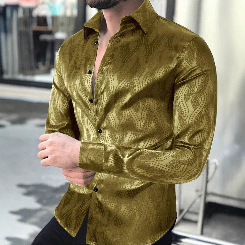 2025 Cross-Border New Men's Shirts Daily Casual Printing Abstract Spring & Fall Thin Micro-Elastic Shirts Men's Long Sleeves