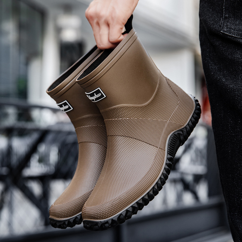 Botas de Lluvia de Caña Media para Adultos de PVC Impermeable y Antideslizante para Exteriores