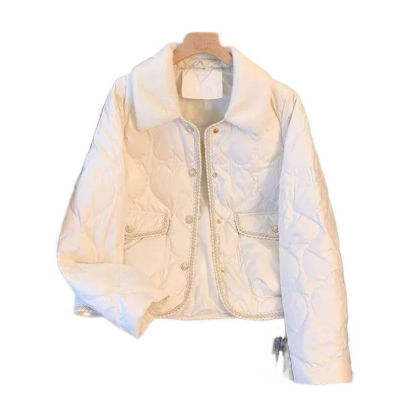 新款香风时尚百搭绗绣女上衣冬季轻薄棉服翻领小个子棉衣外套|undefined