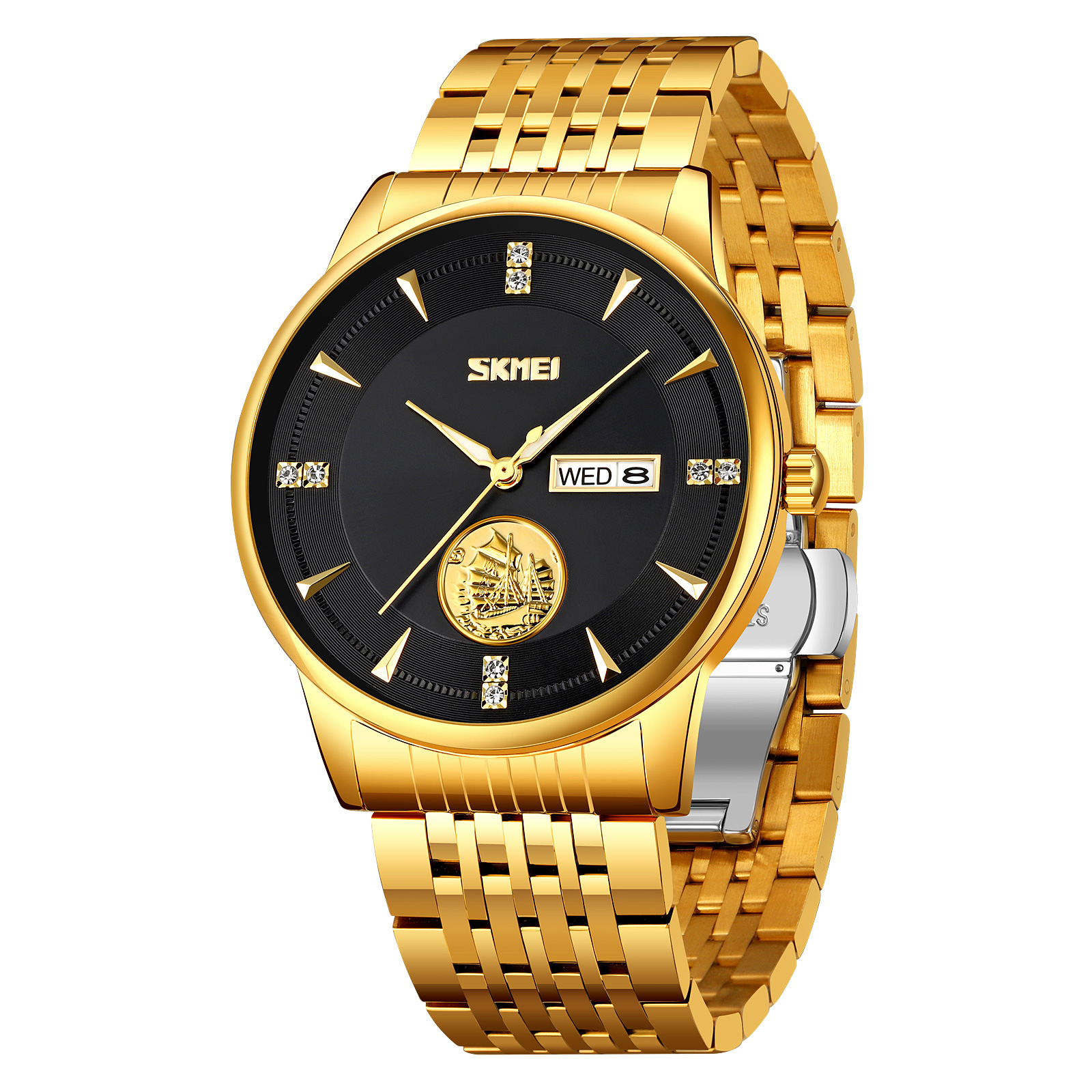 Momento Meimei oro hombre reloj de acero sólido reloj de negocios reloj de cuarzo impermeable comercio exterior transfronterizo al por mayor