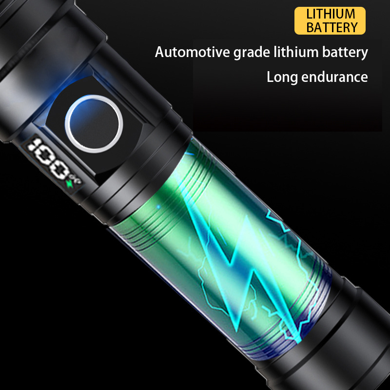 Venta caliente transfronteriza linterna láser blanca súper larga, carga al aire libre para el hogar, pantalla digital portátil, linterna led de emergencia