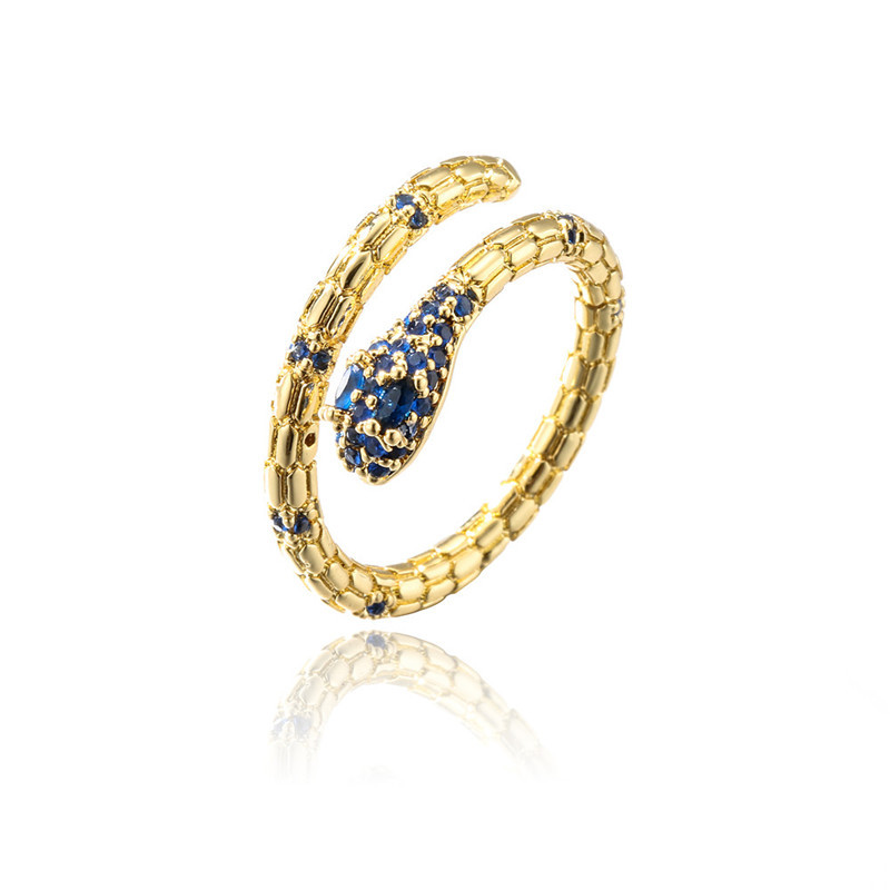 fashion red blue green eye micro-inlaid zircon snake opening ring