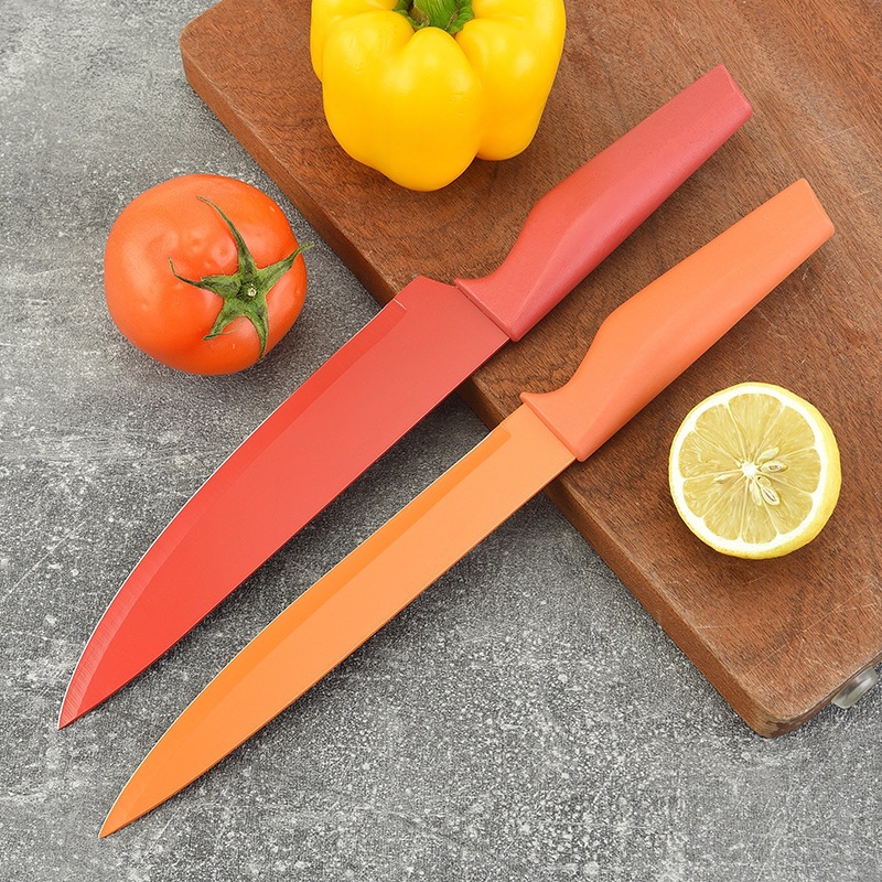 Cuchillo de chef de cocina Cuchillo de pan Cuchillo de frutas Cuchillo de melón Juego de seis piezas Cortar verduras y carne Juego de cuchillos con mango de caballito de mar colorido