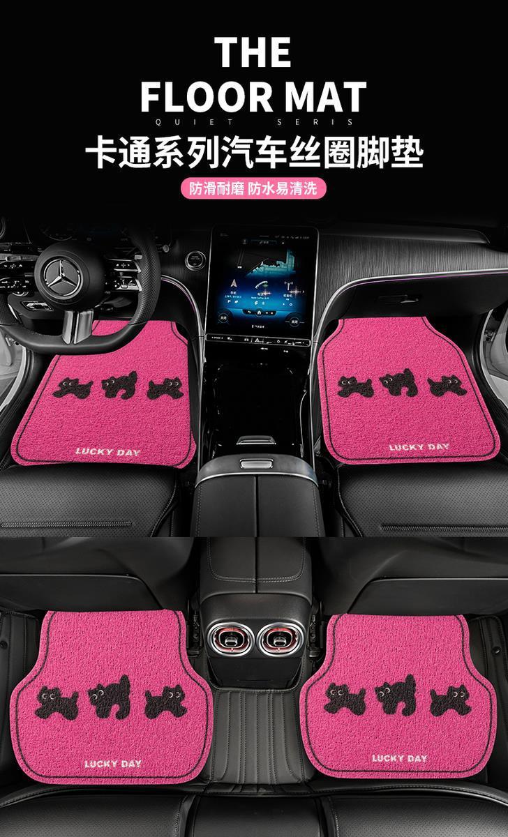 Cute Cartoon Wire Ring Car Floor Mats, Universal Girls' Car Anti-Dirty Car Mats, Non-Slip, Wear-Resistant and Easy-Care Floor Mats