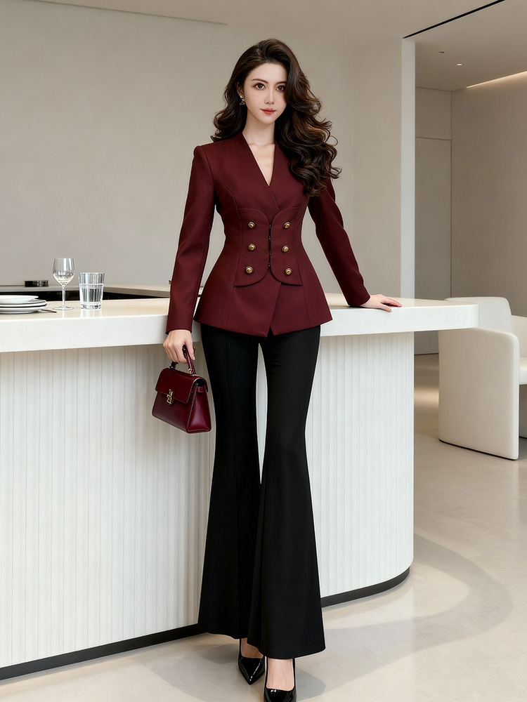 Áo blazer ôm eo nữ màu đỏ tía phong cách công sở — màu đỏ tía đậm
