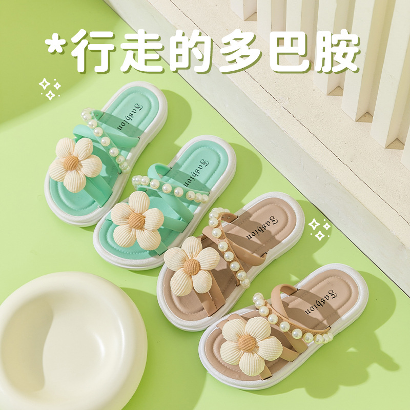 Zapatillas de flores de suela gruesa para niños verano de mujer desgaste al aire libre especial 2023 nuevo estilo de hadas con falda sandalias romanas