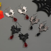 跨境热销耳饰哥特风蝙蝠耳环红黑甜酷耳环水滴红水晶耳坠爱心耳环