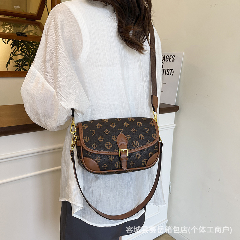 跨境代发老花女包马鞍包包2025新款潮百搭大容量斜跨包单肩腋下包|undefined