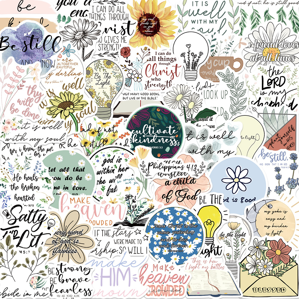50 Pieces of Inspirational Classical Stickers, Handbook Stickers, Guitar Notes, Suitcases, DIY Waterproof Cross-Border Wholesale