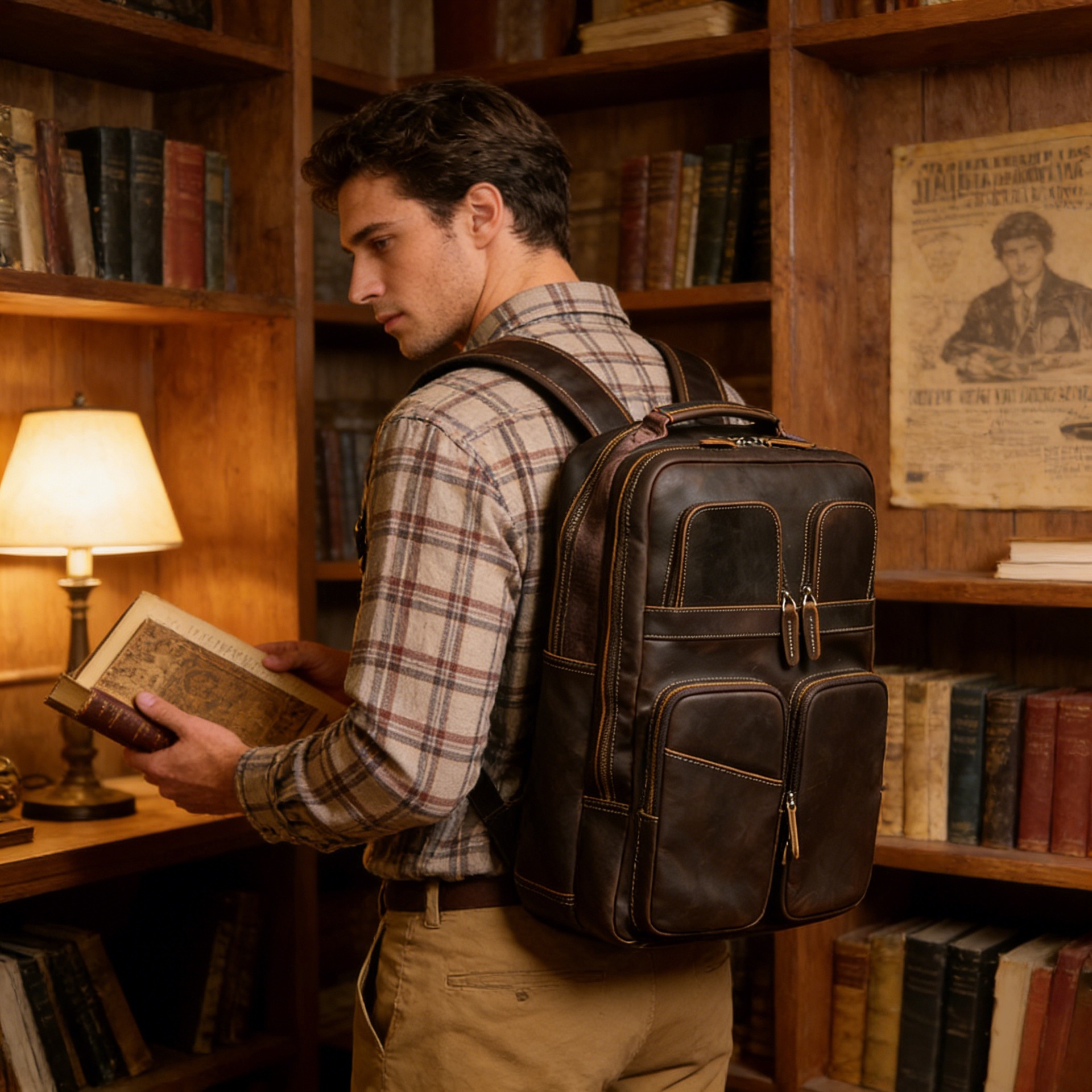 Vintage Genuine Crazy Horse Leather Men's Backpack Travel Bag_voghion.com