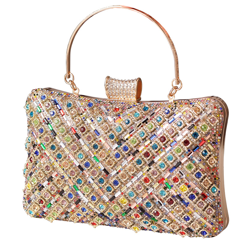 Bolso de cena de diamantes con incrustaciones de estilo explosivo, bolso de banquete de alta gama de color, bolso de diamantes de imitación de moda europea y americana, bolso de comercio electrónico transfronterizo para mujer