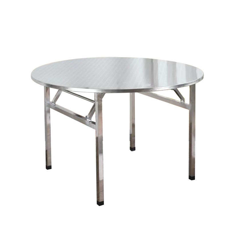 PK7J304 Thick Full Stainless Steel Folding Table for Dining at Home, Folding Table for Food Stands and Banquets, 10-Person Round Table