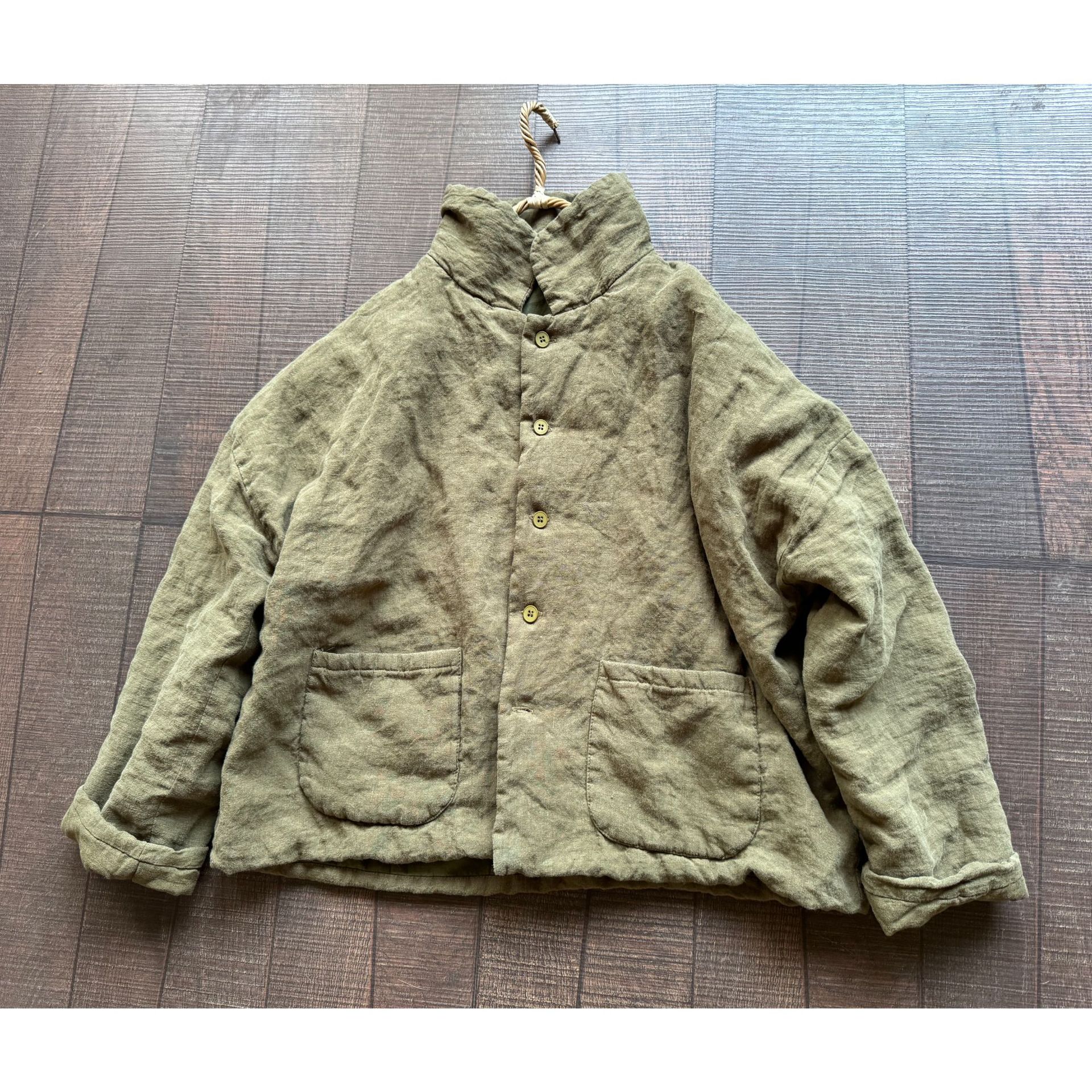 4389高品質砂洗亜麻女装綿服文芸レトロゆるい亜麻綿服の中の長さは綿の上着を挟んでいる