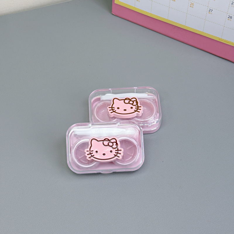 Cartoon Hello Kitty Contact Lens Case, Portable and Compact Contact Lens Case with Tweezers and Suction Stick, Cute Storage Box Cartoon Hello Kitty Contact Lens Case, Portable and Compact Contact Lens Case with Tweezers and Suction Stick, Cute Storage Box