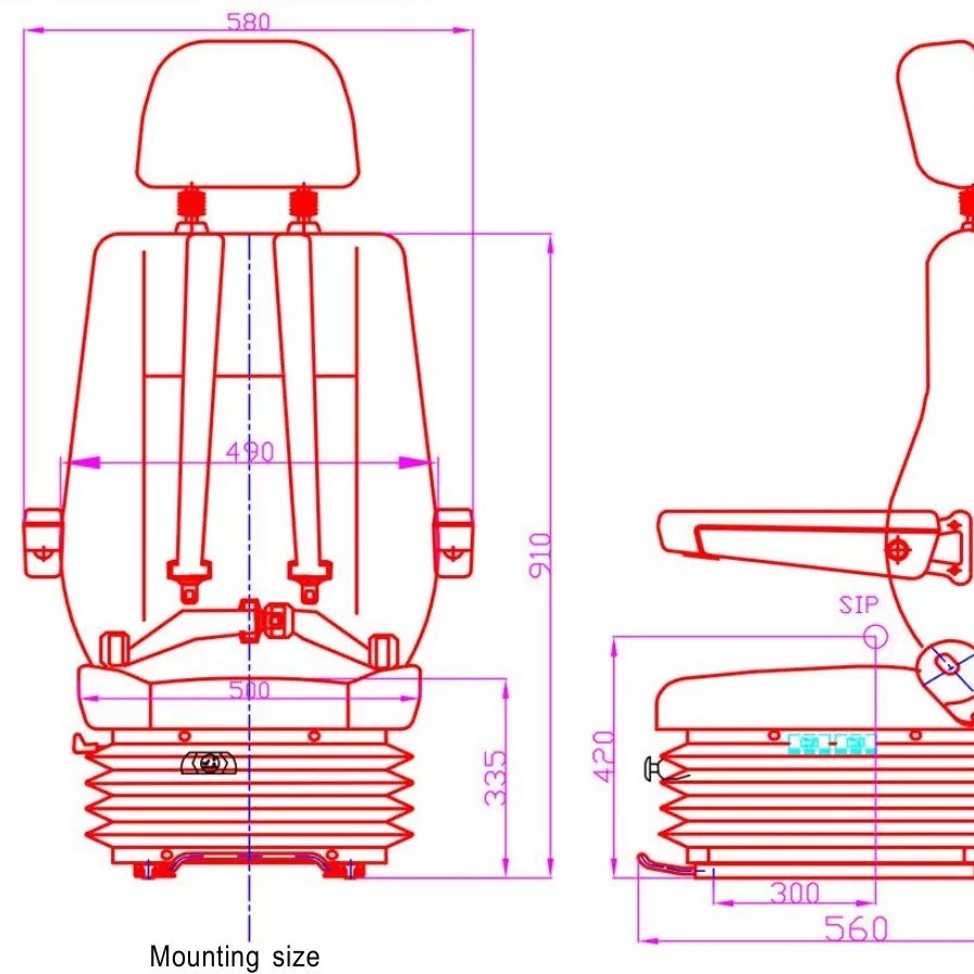 Recogedor de algodón agrícola asiento 24V bomba autoinflable airbag amortiguación ingeniería vehículo eléctrico inflar asiento de aire