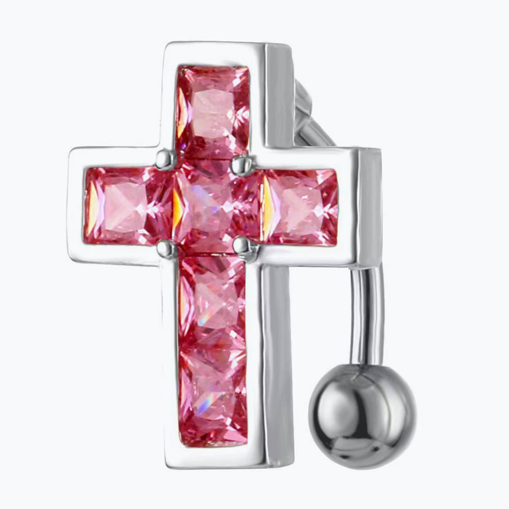Boucles d'oreilles croix rose acier inoxydable piercing nombril_voghion.com
