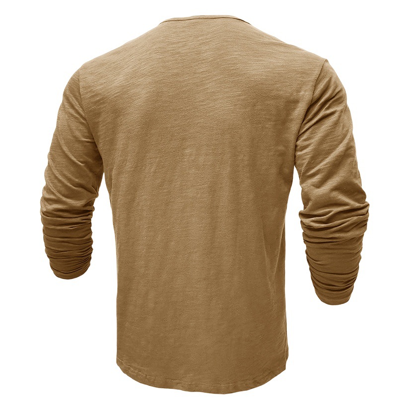 2023 Otoño e Invierno Amazon Hombres comercio exterior de manga larga Camiseta de los hombres al aire libre de Europa y América de los hombres camisa Henley de algodón slub top