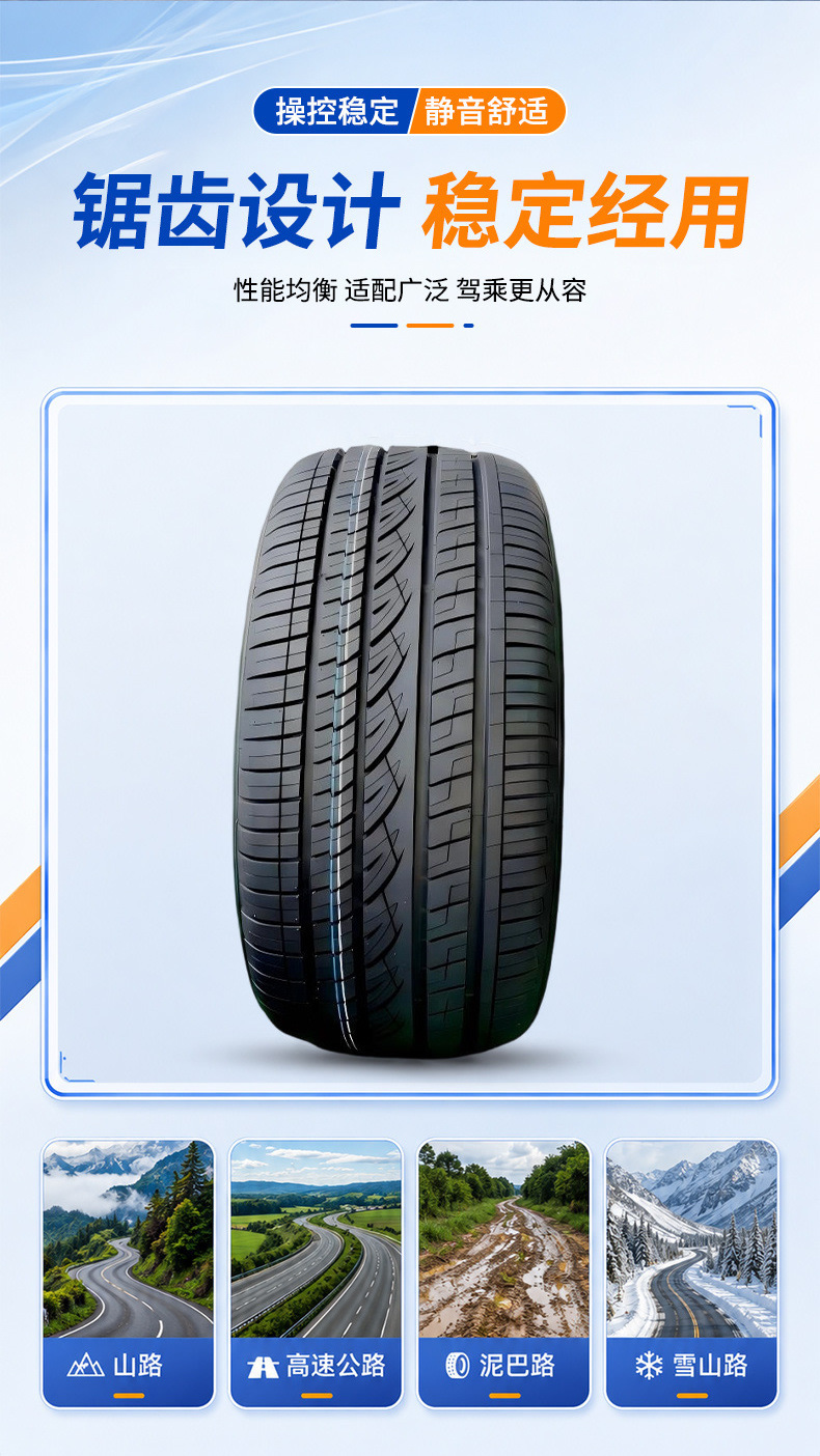 Car tires with thickened and widened treads, quiet operation, fuel-efficient, shock-absorbing, strong grip, stable handling, export quality, supplied by manufacturer