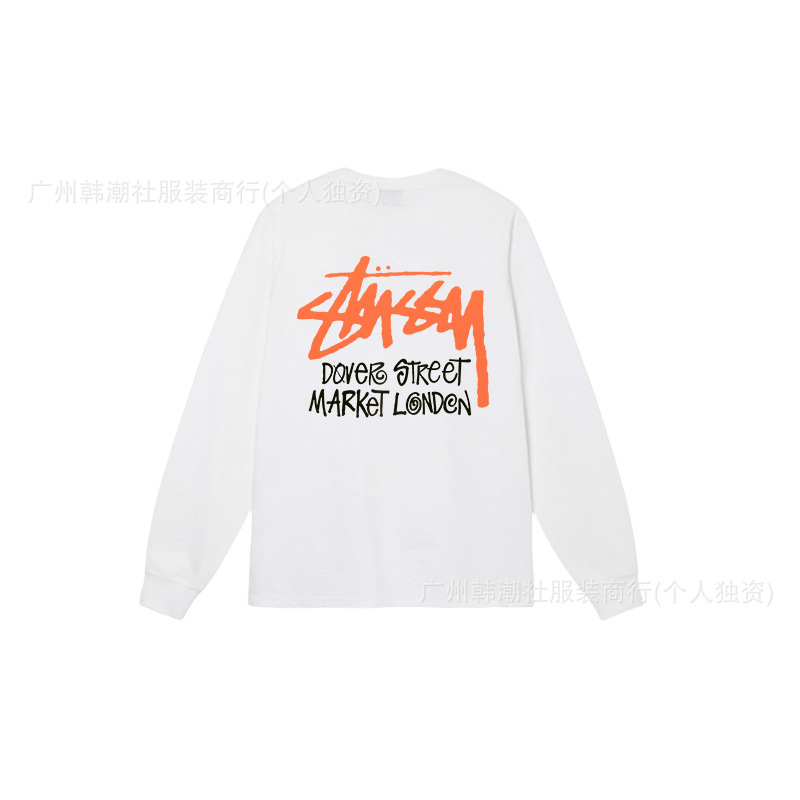 25S跨境斯图西长袖印花t恤美式潮牌STUSSY圆筒布休闲宽松男女同款|undefined