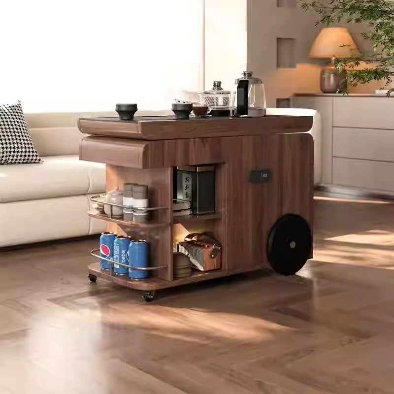 Estilo antiguo, tablero de roca móvil, mesa lateral, sala de estar, carrito pequeño, sofá, gabinete de té, balcón, pequeño gabinete lateral de almacenamiento de madera maciza