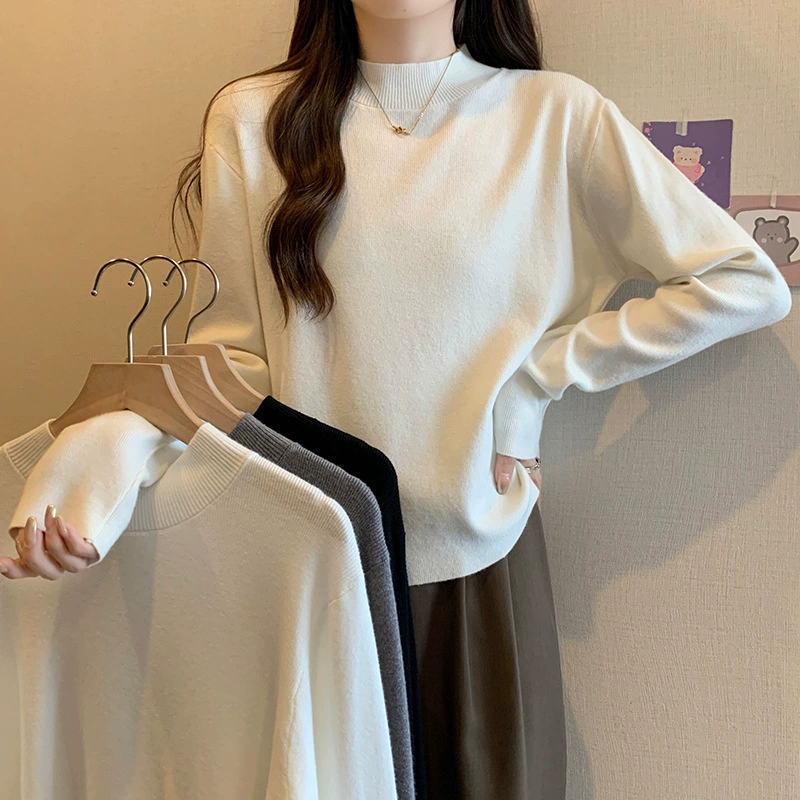 Большой размер женской осенней одежды новый модный трикотаж топ толстый свободный внутренний свитер с длинными рукавами свитер нижняя рубашка