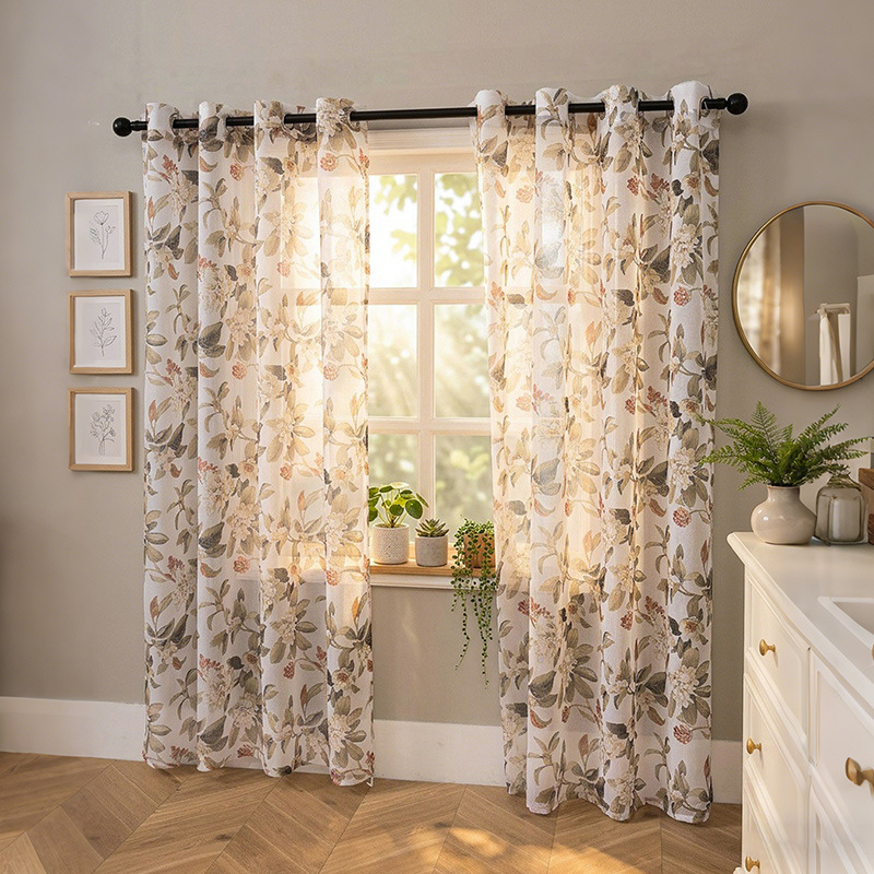 Ins-style Fresh And Simple Screens Door Bay Window Curtains Floral Pastoral Prints_voghion.com