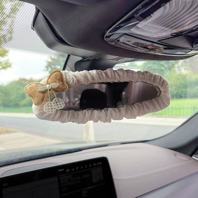 Sürətlər qutusu və əl tormozu başlıqları | Mirror Protective Cover Universal Car - puff-rearview-mirror-cover-yellow-fabric-bow