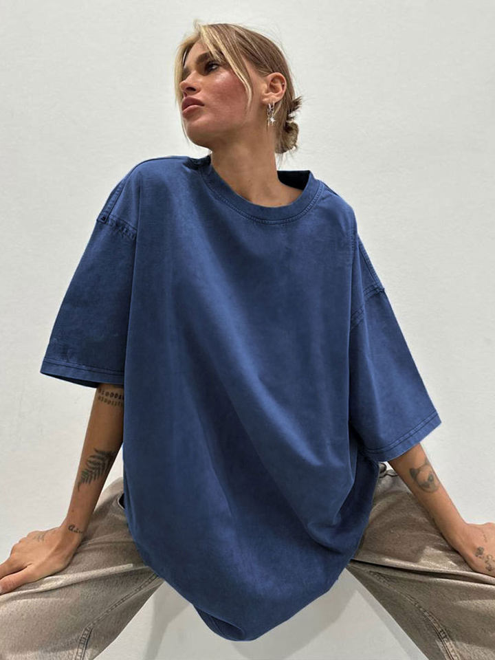 Áo thun nam tay ngắn cổ tròn cotton giặt mềm phong cách Âu Mỹ — Màu cà phê, Màu mơ, Màu tím, Màu xanh lam
