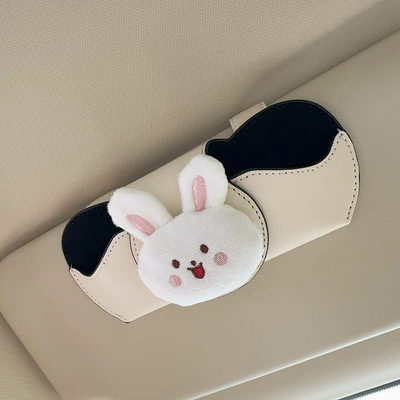 Glasses Clip, Sunglasses Car Storage Car Glasses Clip/Bill Clip - off-white-glasses-case-and-leather-case-short-plush-bunny