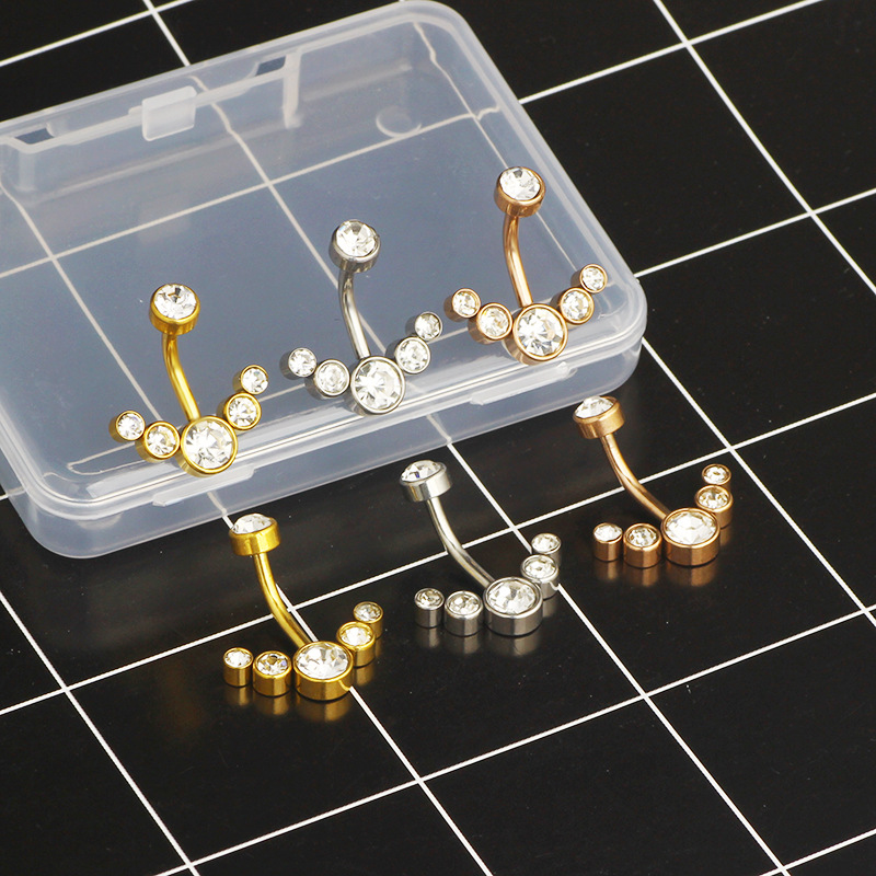 Stainless Steel Diamond Navel Ring Inner Teeth 5 Drill Navel Nails Rewind Navel Buckle Body Piercing Jewelry detail image 11