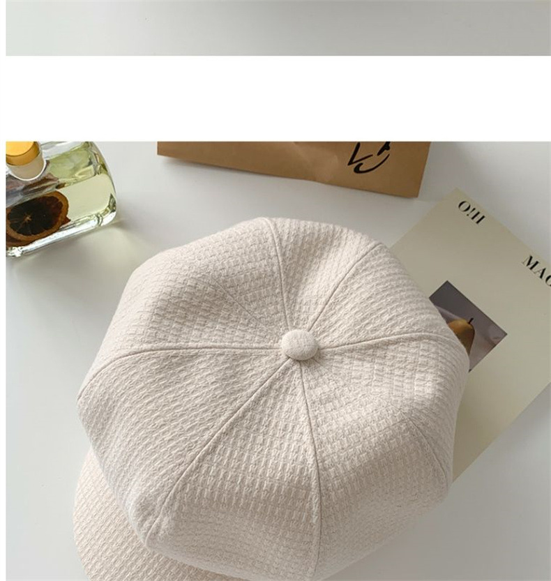 Neuer achteckiger Hut für Herbst und Winter für Kinder, achteckiger Hut mit britischem Waffelgitter für Frauen, Gürtelschnalle aus Metall, modischer und vielseitiger Maler_voghion.com