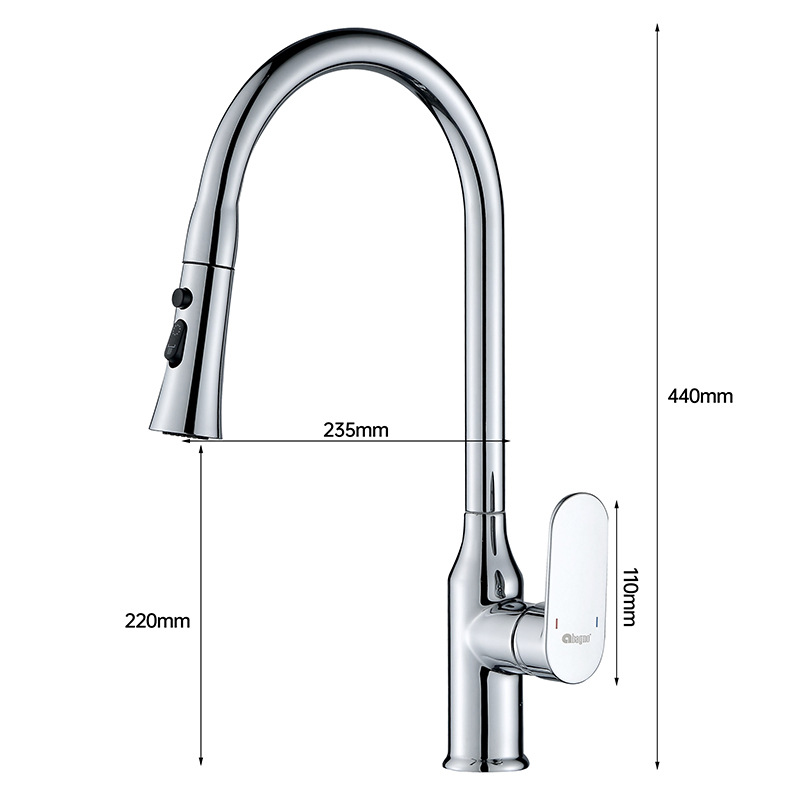 Cocina uno por uno, todo el grifo frío y caliente de cobre, grifo extraíble, retráctil universal, doble salida, fregadero, grifo extraíble