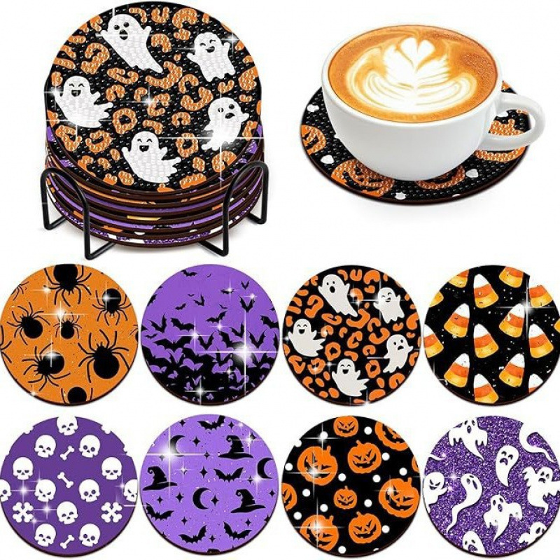 Ventas transfronterizas calientes de 8 piezas de conjunto de cojín de taza de arte de diamante, con soporte, pequeño conjunto de pintura de diamante, adecuado para adultos
