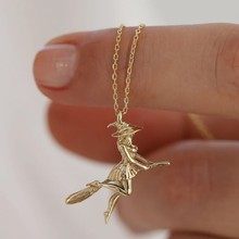 红麋鹿通体s925纯银女巫吊坠万圣节极简主义魔法扫把个性吊坠日常