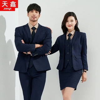 2023男女同款职业西装套装售楼部条纹地产售楼展会工作服商务正装