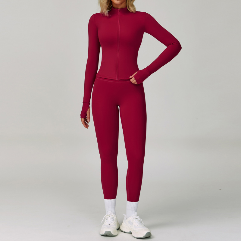 沢創裸感ヨガ服女性秋冬ファスナー長袖フィットネス服セット修身ランニングフィットネスウェア6116|undefined