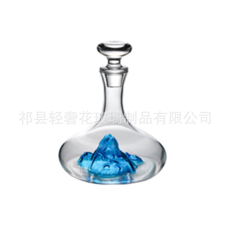 Decantador de vino tinto de cristal estilo lujo ligero al por mayor con tapa, cascada Blue Mountain, juego de alta gama