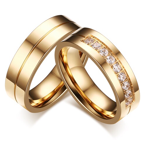 couple ring simple titanium steel couple ring electroplated gold ring inlaid with zircon jewelry CR-054