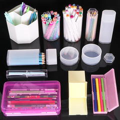 Set of 12 colored crayons, ruler, pencil, eraser, stationery box, student glasses case, plastic pen holder