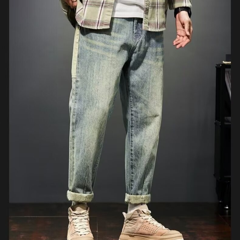 Summer Japanese Tooling Jeans Men's Straight Loose and Duffy Handsome American Style Retro Trendy Brand Pants with Martin Boots