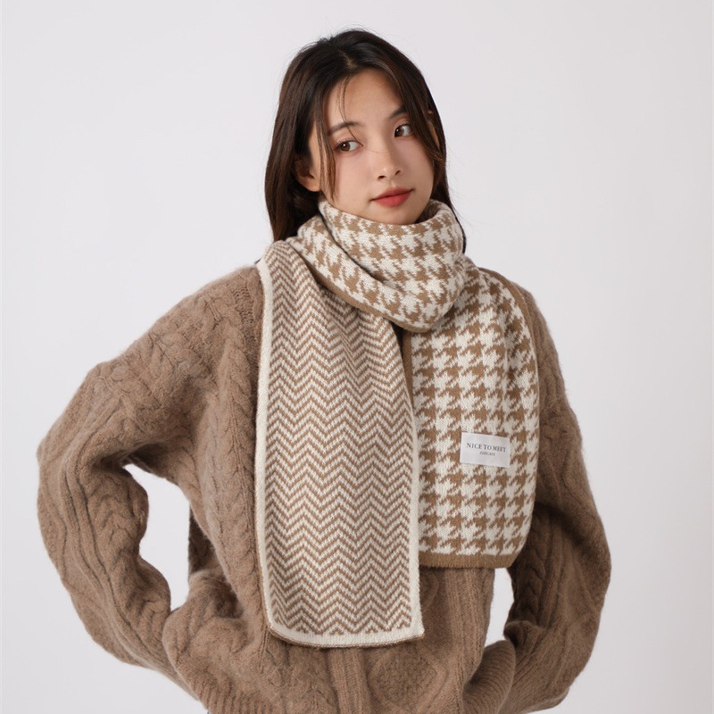 Sciarpa a griglia Qianniao da donna, inverno 2023, nuova coppia di studenti coreani versatili, lavorata a maglia, collo caldo_voghion.com