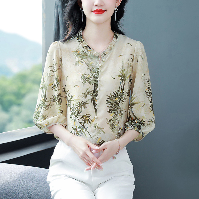 Brand Silk Shirt for Women 2026 New Stylish Elegant Temperament Mom's Top Loose Slimming Silk Blouse