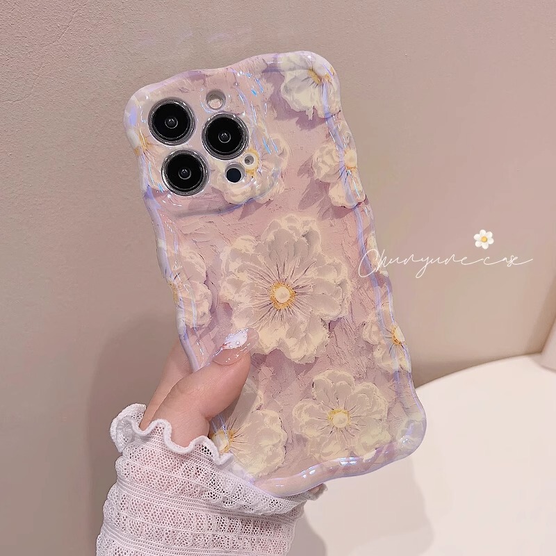 Blue Light Oil Painting Flower Suitable for Apple 17Promax Mobile Phone Case 2025 New Model Female Iphone16Pro with Lanyard