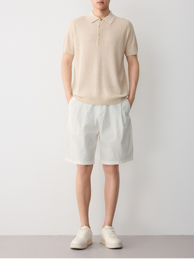 Áo polo nam tay ngắn phong cách cổ điển chất liệu linen pha — đen chi tiết 25
