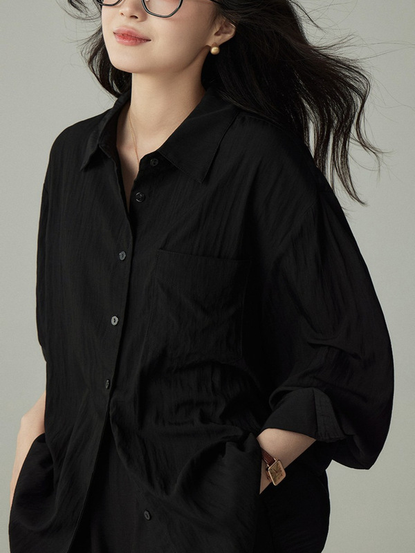 レッドトップ女性デザインニッチ春秋新作ルーズラペルカジュアルプリーツ日焼け止めシャツ女性|undefined