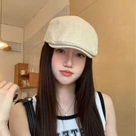 贝雷帽春夏季透气棉麻复古鸭舌帽韩版百搭日系前进帽子男潮帽子女