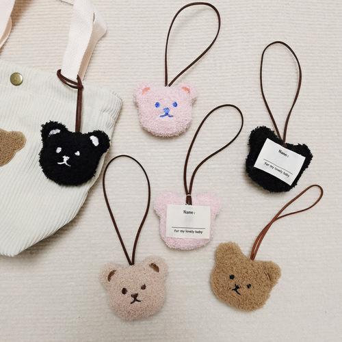 Korean ins style bear head name tag doll school bag pendant kindergarten baby child name hanging doll pendant